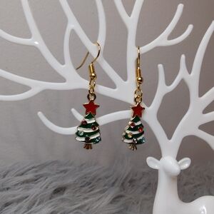 Jewelled Christmas Tree Holiday Dangle Hoop Earrings All New Materials